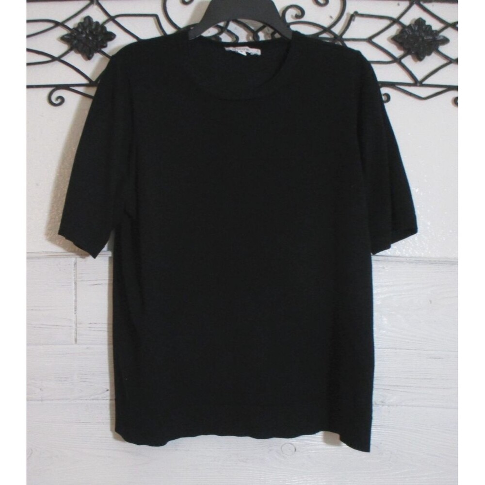 Chico's Sweater Knit Top Women's Size 2 US L Black Short Sleeve Round Neck